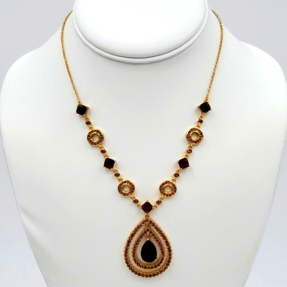 NVC Purple Rhinestones on Gold Tone Necklace - Picture 2 of 7